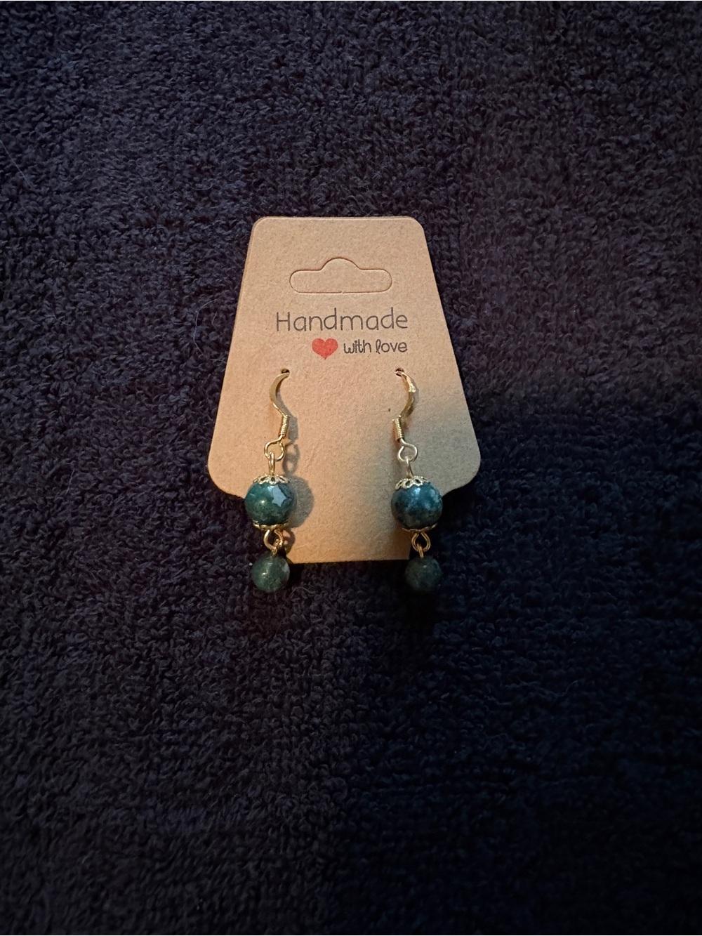 Handmade Green natural stone Bead Drop Earrings -